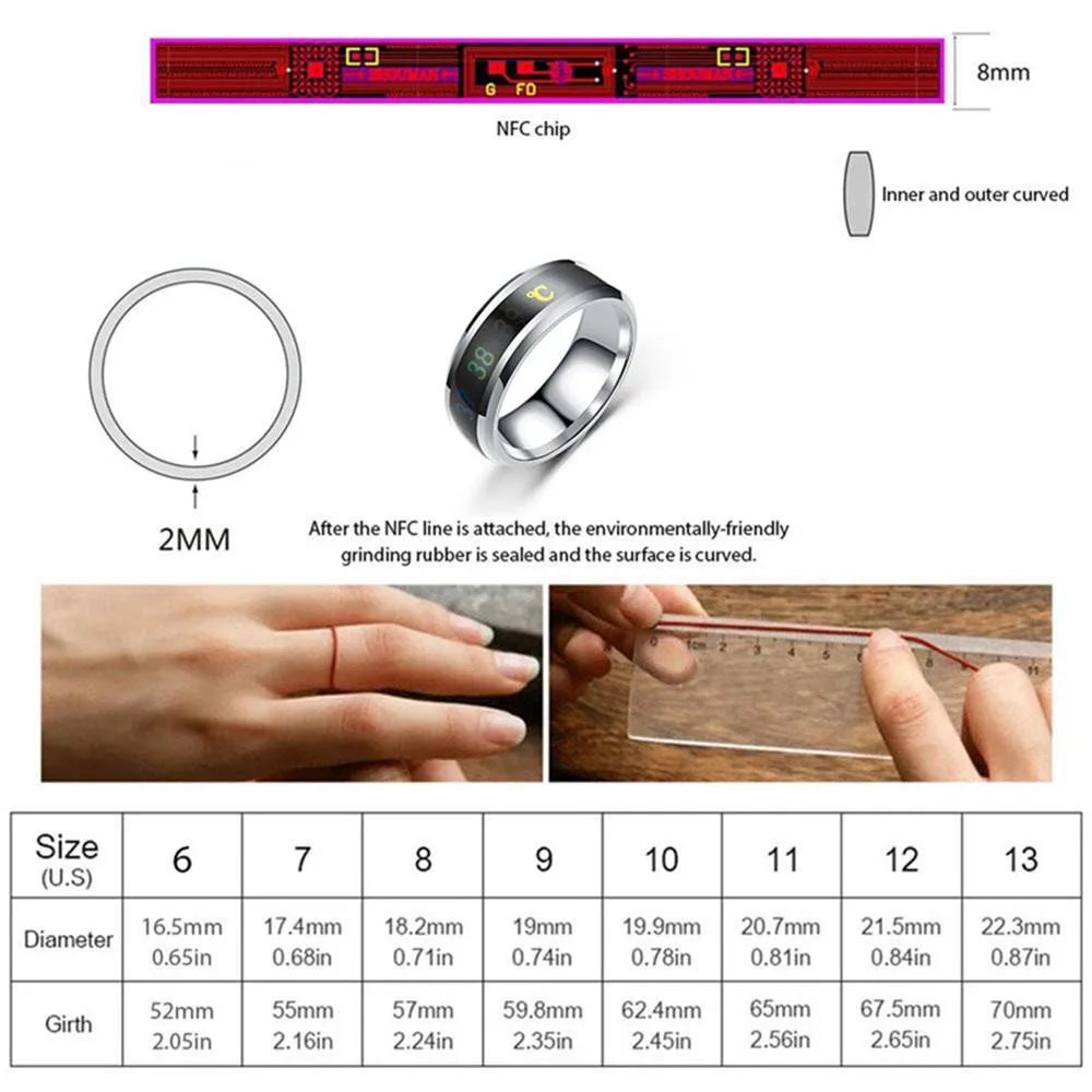 Timethinker Fashion Smart Ring Body Temperature Sensing Digital Display LED Intelligent Bracelet Finger Decorative Accessories (1)