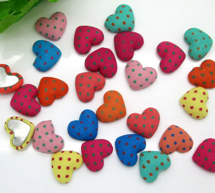 

50Pcs Mixed Heart Dot Fabric Covered Buttons Cabochon Scrapbooking Sewing Cloth Fabric Flatback Button Decor Diy Accessories