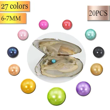 

Colorful 6-7mm Mix 28Colors Round Pearls Freshwater Oyster Shell Materials Dyeing Jewelry DIY For Suprise Festival Gift FR011