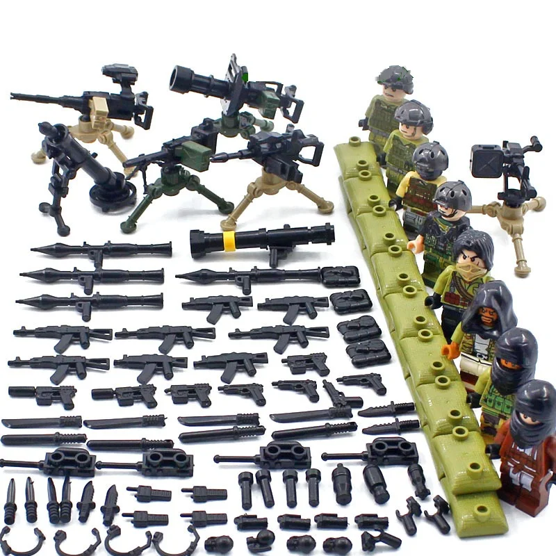 

NEW Heavy Weapons Gatling Mortar Bazooka Military SWAT Soldier Special Force Navy Building Blocks Bricks Legoiny Figures Toys