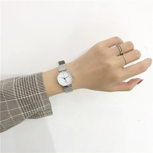 Модные кварцевые креативные часы для женщин минималистичный дизайн женские наручные часы из нержавеющей стали с сетчатым ремешком простые женские часы - Цвет: Number white