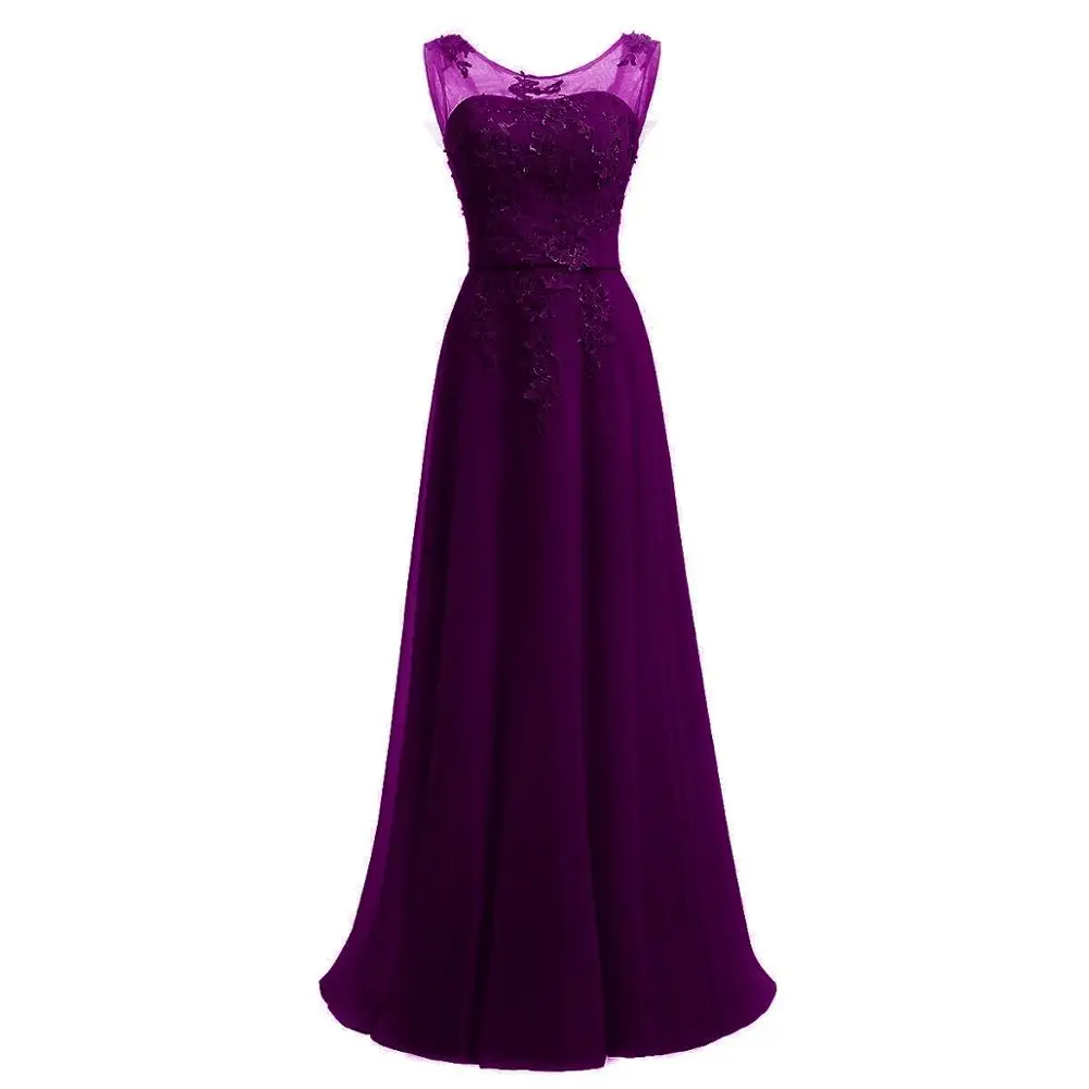 Лавандовое шифоновое длинное платье подружки невесты Новое модное свадебное вечернее платье - Цвет: Grape
