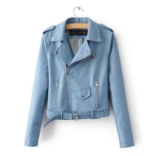 Лидер продаж г. Mujer Модные женские Для женщин кожаная куртка и ветра на молнии новые яркие женские кожаные куртка Женский 5 цветов