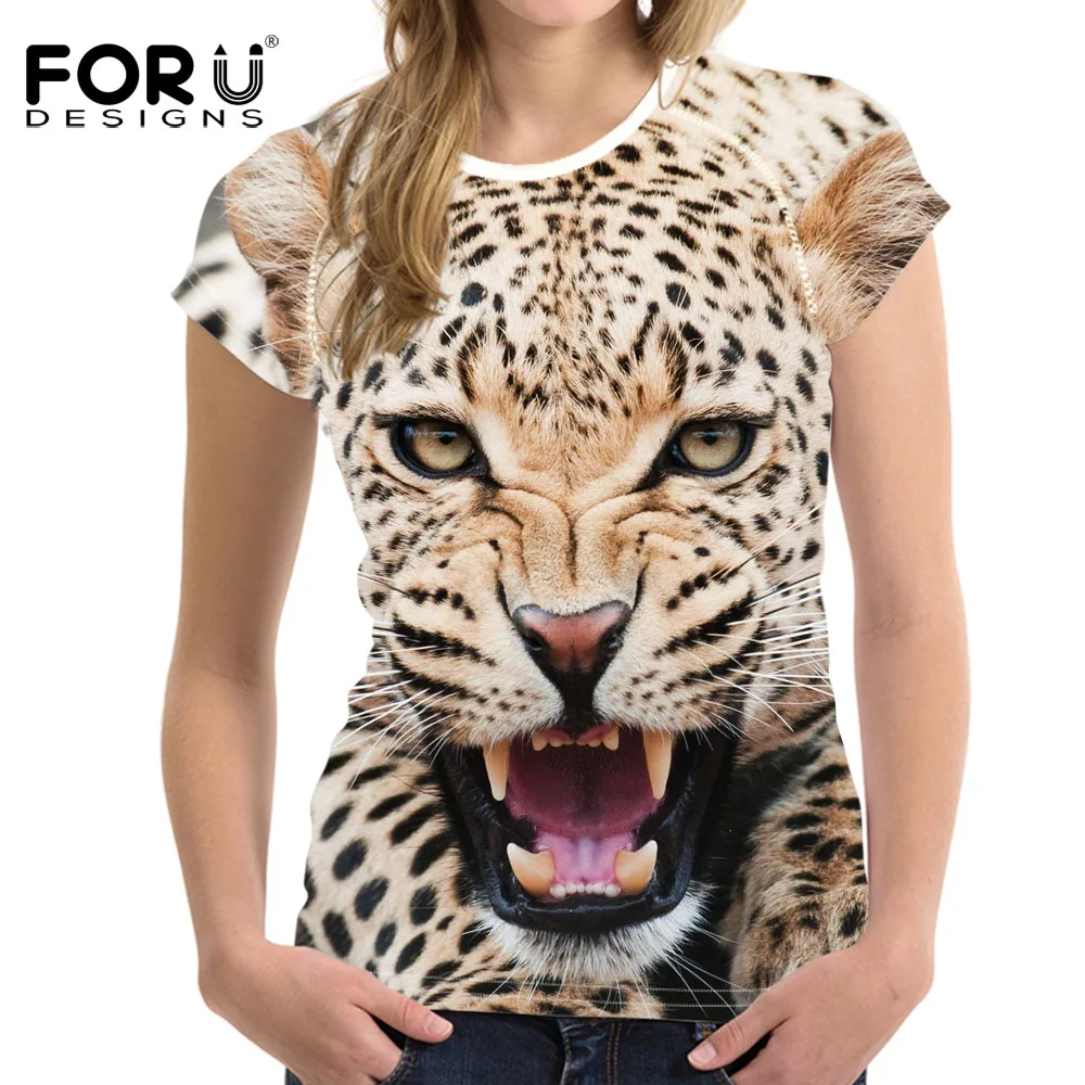 Forudesigns/3D Leopard Для женщин короткая футболка панда женская футболка животных Забавный Топы корректирующие o Средства ухода за кожей шеи