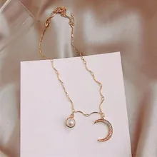 Корейский стиль, полностью Стразы, лунная цепочка с жемчужным кулоном, колье, ожерелье, дизайн, женские свадебные украшения, аксессуары