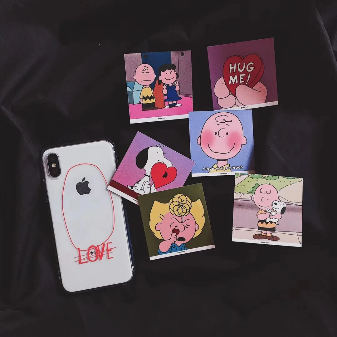 Cute Anime Transparent Love English Phone Case For iPhone 8 7 6 s Plus X XR Xs 11 pro Max Card Charlie Brown Soft TPU Back Cover |