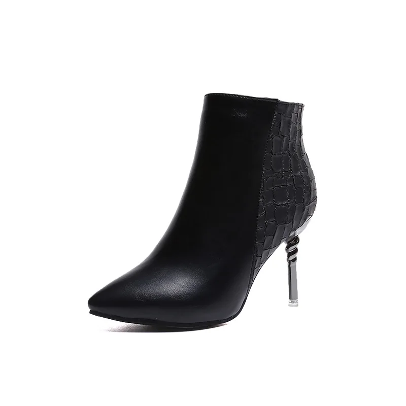 

2017 autumn and winter pointed fine with Martin boots plus velvet high-heeled fashion women's boots black ljj 0216