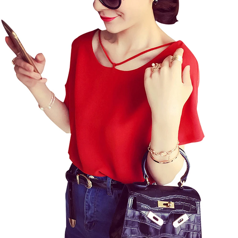 Women Summer Tops Femme Short Sleeve Chiffon Blous...