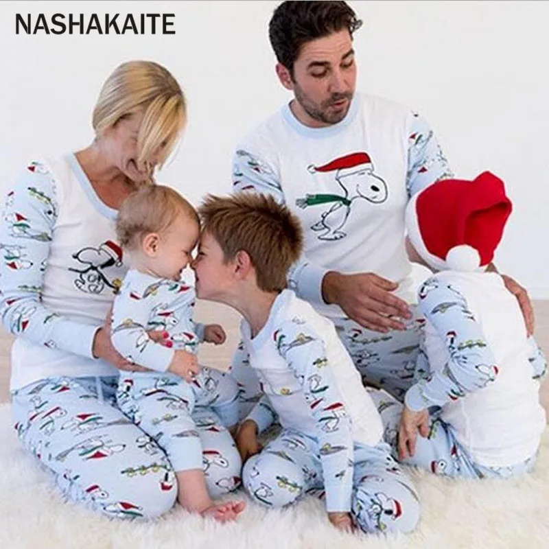 

NASHAKAITE Family Pajamas Cute Cartoon Indoor Xmas Sleepwear Christmas Clothes Matching Outfits Mom Dad and Me Matching Clothes