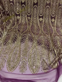 

Purple gold glitter African tulle mesh lace fabric S1811867 best quality glitter nigerian embroidery net lace fabric