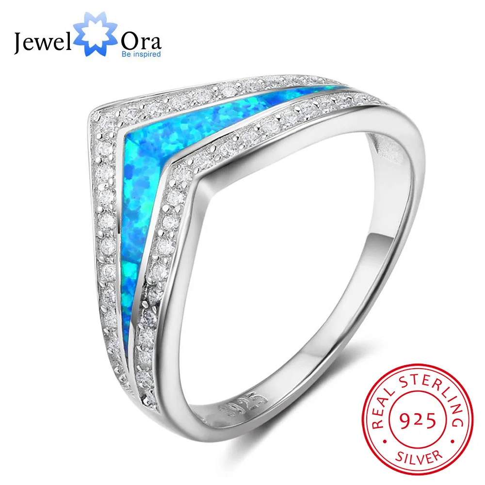 

Trendy 925 Sterling Silver Blue Opal Stone & Cubic Zirconia Wedding Engagement Ring Gift Ideas For Women (JewelOra RI102846)