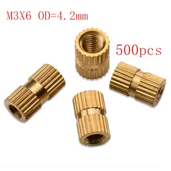 

500pcs M3 x 6mm x OD 4.2mm M3*6 Injection Molding Brass Knurled Thread Inserts Nuts