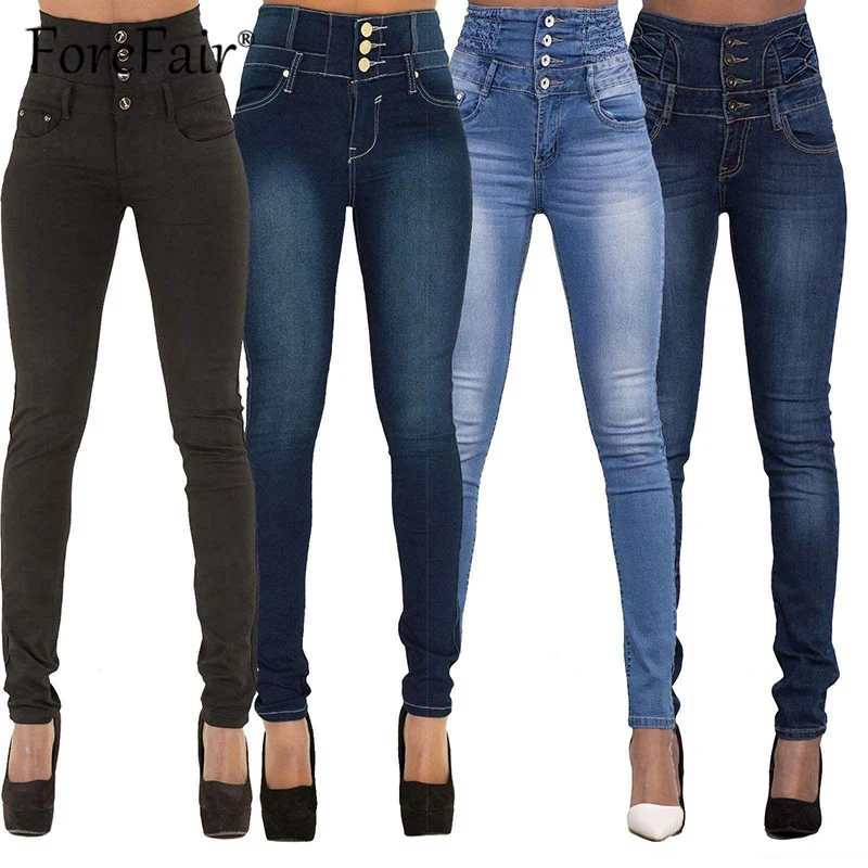 

Forefair High Waist Jeans woman skinny stretch blue denim pencil pants 2019 Plus size XXL women slim elastic Push Up Jeans