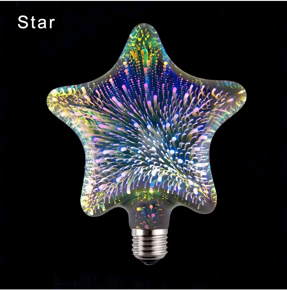 3D Colourful Star LED Edison Bulb E27 220VLamp Decoration Novelty Light