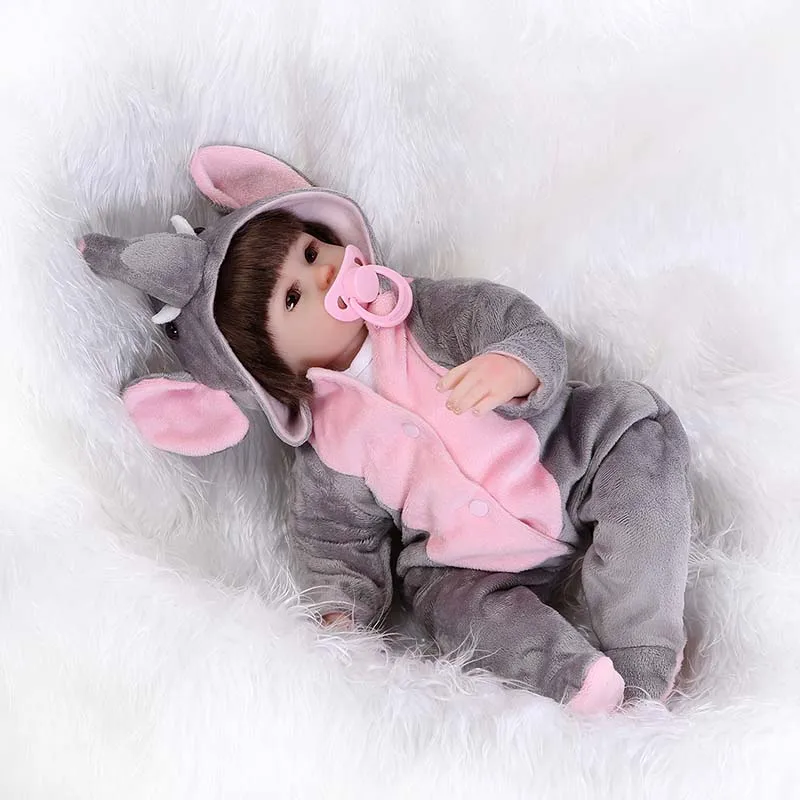 

NPK 16 Inch Lifelike Reborn Newborn Dolls Silicone Elephant Clothes Baby Doll for Kid Playmate FJ88