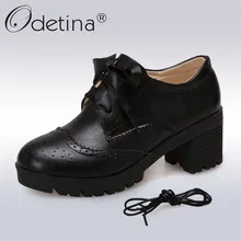 Odetina New Fashion Women Brogues Shoes High Heel Lace Up Pumps Block Chunky Heel Oxford Shoes With Two Shoelaces Big Size 34-43 Odetina New Fashion Women Brogues Shoes High Heel Lace Up Pumps Block Chunky Heel Oxford Shoes With Two Shoelaces Big Size 34-43
