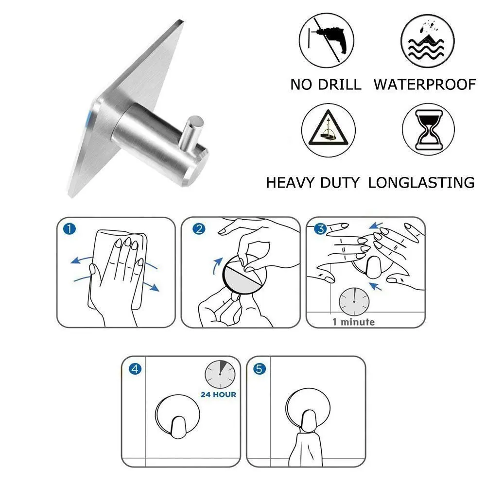 Упаковка 5 крючков, самоклеящийся крючок, сумка 5 304 из нержавеющей стали для шляп, полотенец, халатов, вешалка, вешалка для ванной комнаты, кухни, туалета, шкафа