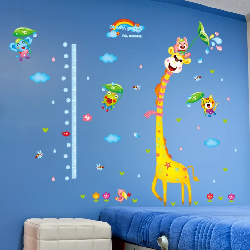 Height Measure Wall Stickers Growth Chart Ruler Animal Wall Decal for