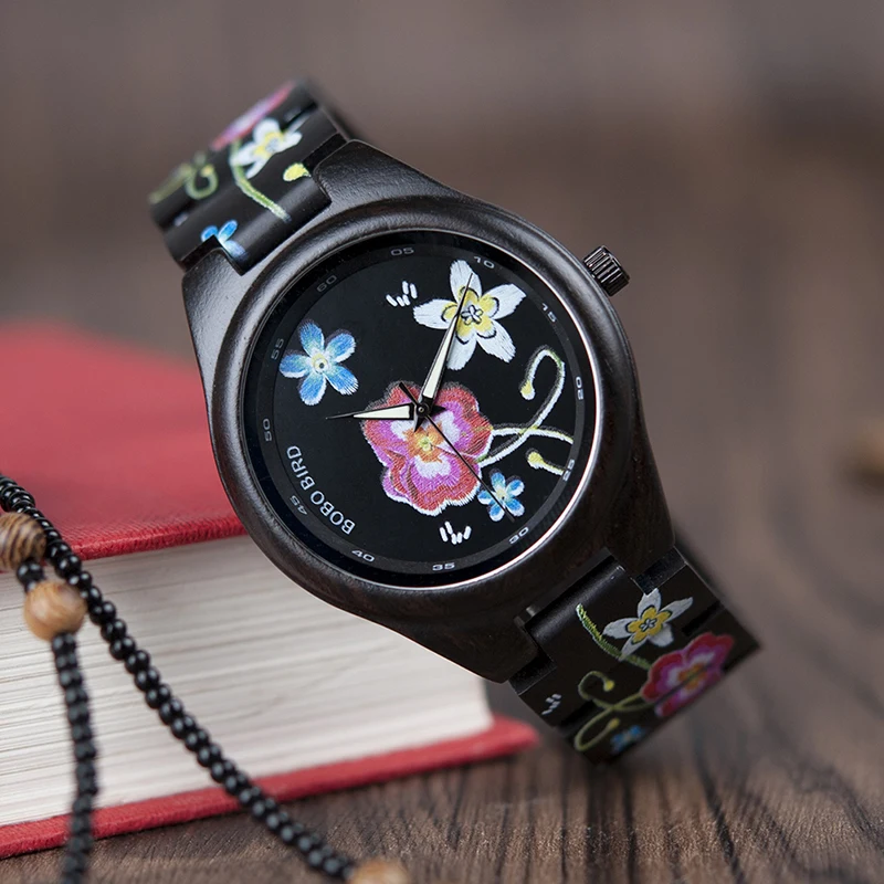 BOBO BIRD Top Brand Luxury P06 Men Chinese Element Painting Ebony Wood Watch Men Quartz Unique Wristwatch relogio masculino