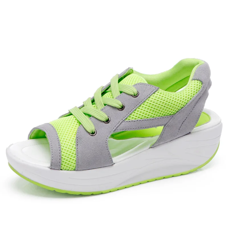 Летние кроссовки с широко открытым носком; обувь с толстой подошвой; сандалии; Zapatillas; спортивная обувь для отдыха; сетчатая обувь; женская обувь - Цвет: Зеленый