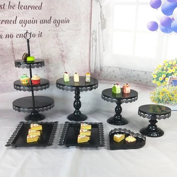 

European Black Cake Rack Wedding Cake Table Decorative Party Supplier Dessert Showcase Decorative Cake Tray