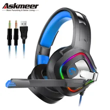 ASKMEER A66 игровая гарнитура PS4 лучшие ПК стерео наушники шлем с микрофоном RGB светодиодный светильник для Xbox One ноутбук геймер