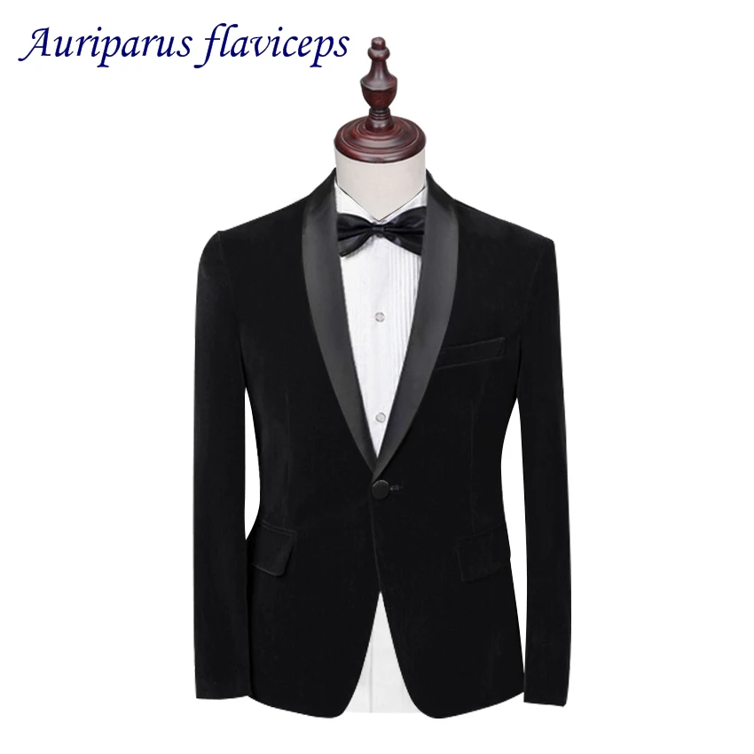 2 pieces Blue Velvet Man Suits Pattern Prom Tuxedos Suit Tailored Wedding Suits With Shawl Lapel Jacket Black pant
