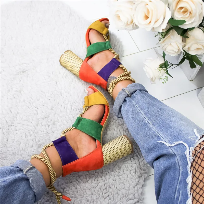 

sandalias mujer 2019 Summer Wedge Espadrilles Women Sandals Heel Fish Mouth Gladiator Sandals Hemp Lace Up Platform Sandals