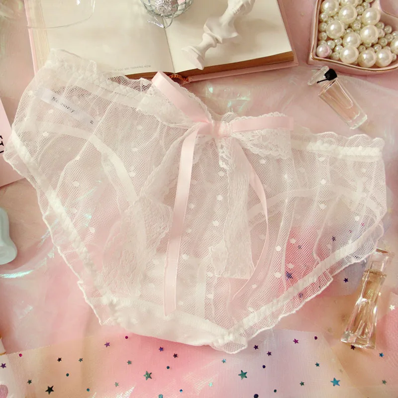 

Japanese soft girl lovely Lolita girl bow ribbon dot gauze lace transparent sexy waist underwear GZ-K8