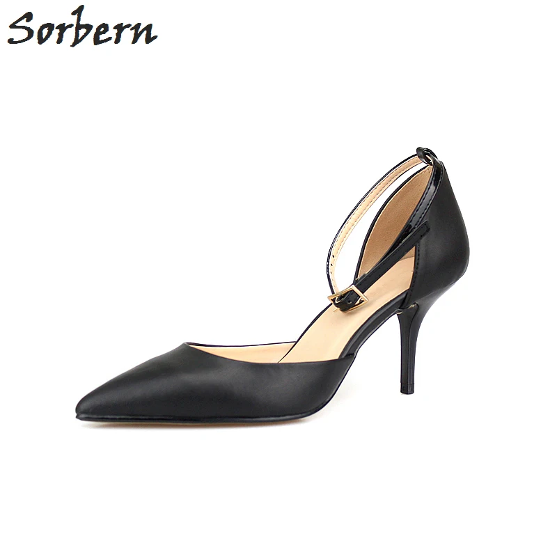

Sorbern Ankle Straps Pointed Toe Slik Evening Party Shoes Ladies Pump 7Cm High Heels Sandalias De Mujer Verano 2017 Size 35-46