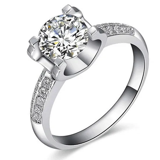 2CT Synthetic Diamonds Women Wedding Ring 18Karat White Gold Cover Solid Sterling Silver Fine ...