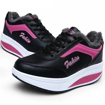 

women winter flat running shoes swing platform breathable plush ladies increasing running shoes women sneakers zapatos mujer 20w