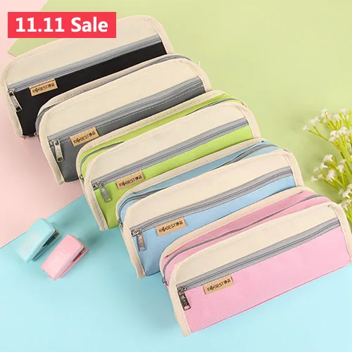 

Canvas Color Pencil Case School Pencil Cases for Girl Stationery Geometry Pencil Bag Big Black Pen Box School Supplies