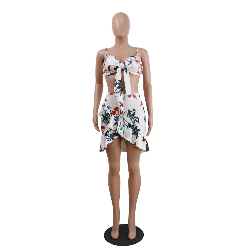 Sexy sling straps printed ruffled nightclub two-piece set suits 21_