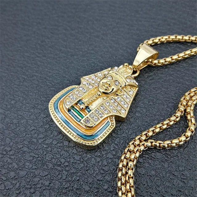 Egypt Pharaoh Tutankhamun Pendant With Stainless Steel Chain And Iced Out Bling Rhinestones Necklace Egyptian Jewelry - Image 4