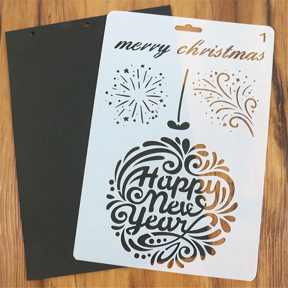 

1PC DIY Happy New Year Christmas Theme Painting Template Journal Stencil Set Scrapbooking DIY Cards