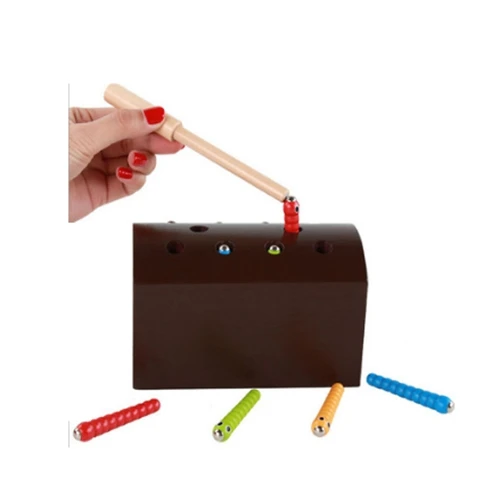 Montessori Children's fun wooden magnetic early education toy catching insect game puzzle desktop interactive toys