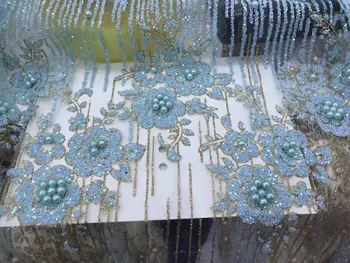 

Super quality french lace fabric 3d flower appliqued yaking-51119 African tulle lace fabric for wedding dress