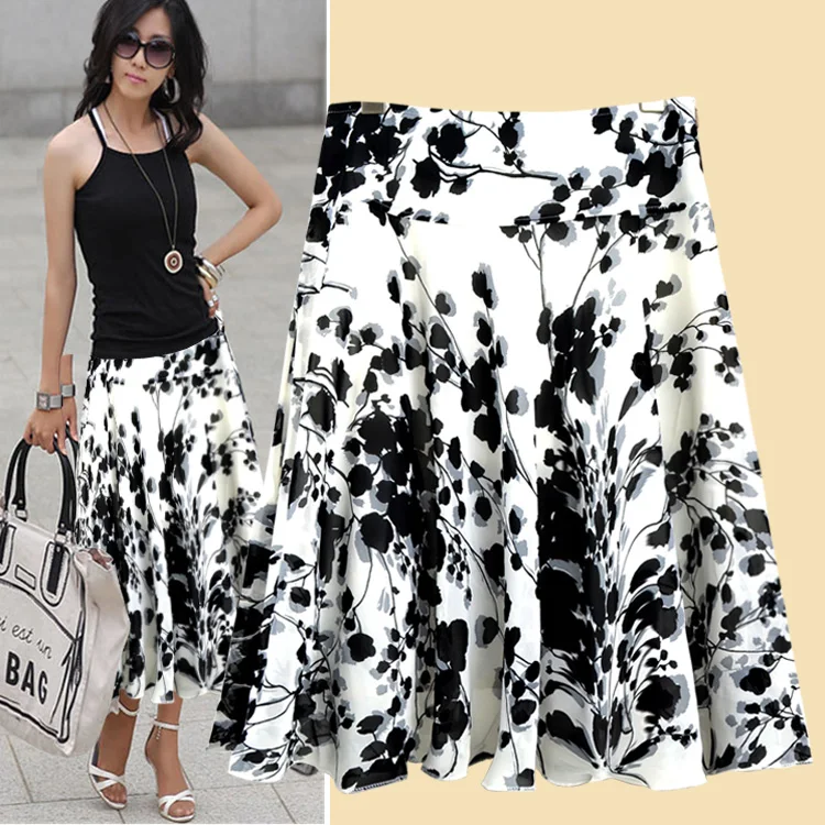 

New 2014 Summer Spring Women Vintage Print plus size Skirts, Medium Long beach Skirt 2XL 3xl 4xl 5XL 6XL
