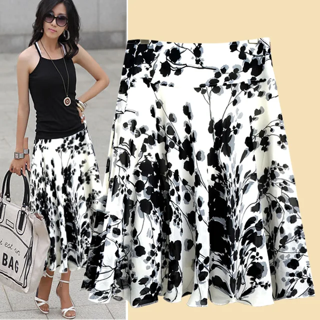 New 2017 Summer Spring Women Vintage Print Plus Size Skirts Medium New 2017 Summer Spring Women Vintage Print Plus Size Skirts Medium Long Beach Skirt 2xl