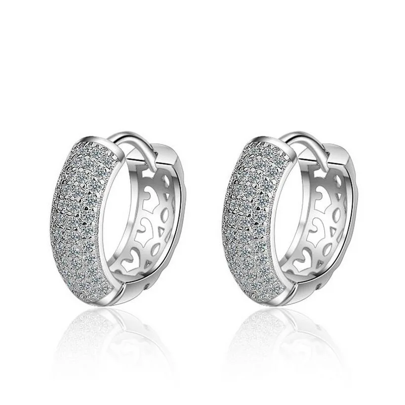 

Fashion 925 Sterling Silver Shiny Cubic Zircon Round Circle Hoop Earrings For Girls Women Beautiful Earring Gift Jewelry EH284