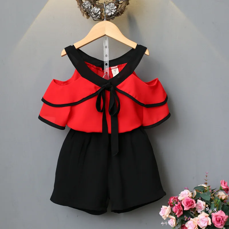 

New Summer Girls Clothes Sets Children's Clothing Fashion Girl Shirt Top+Striped Shorts Suits 2019 Kids Clothing 2pcs