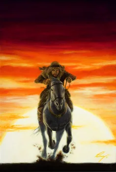 

Modern handmade painting Knight and running horse on oil canvas for home decor, wallpaper, gallery