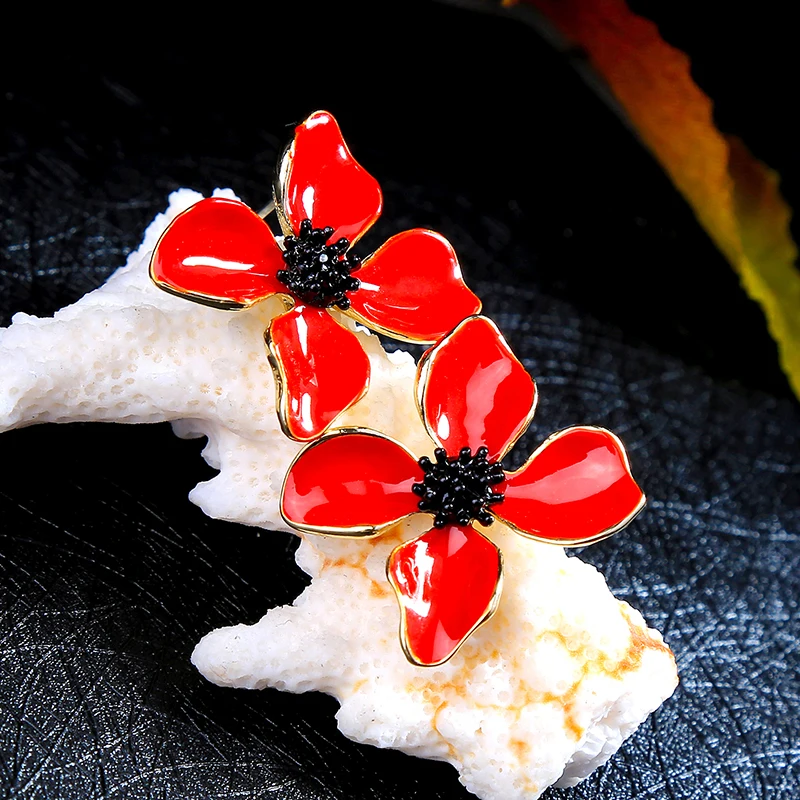 

Korean Fashion Jewelry Red Enamel Flower Stud Earrings For Women Girl Sweet Flower Earring Bohemia Accessories Wholesale