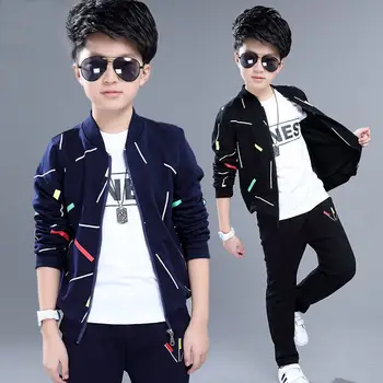 

Autumn Kids Boys Sportswear Suits Children Knitted Baseball jacket +Long Sleeve T-Shirt+Pants 3Pcs Sets Kids Cotton Suits Q239