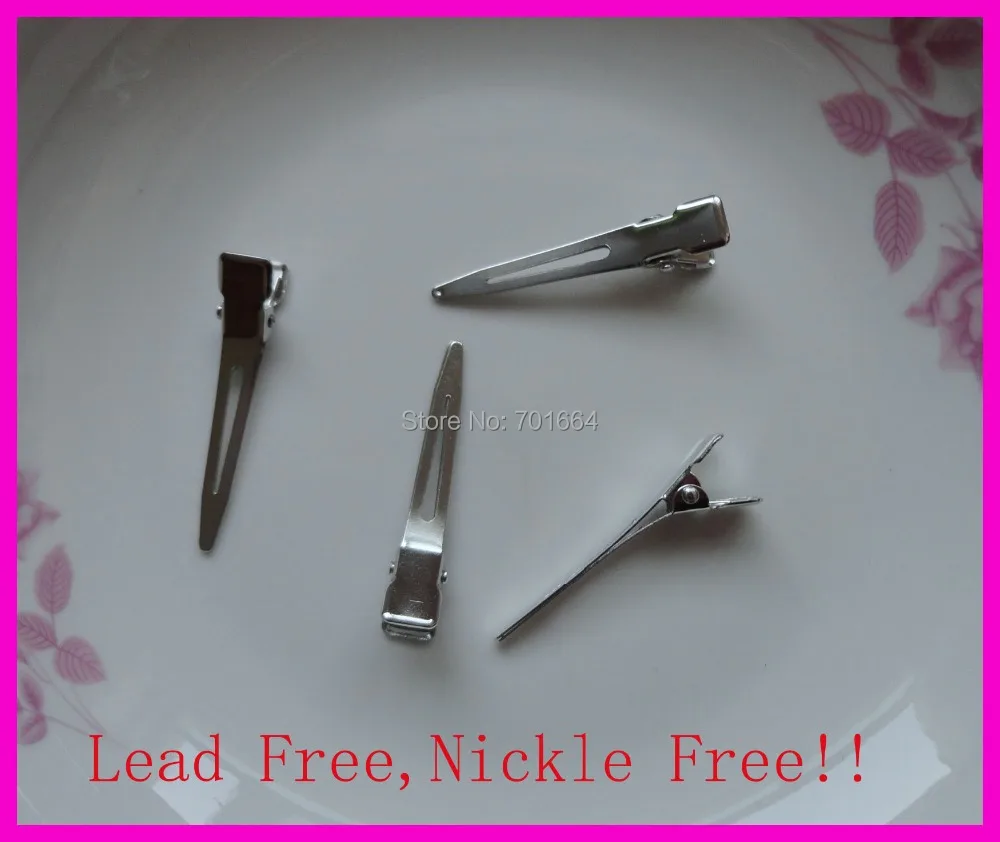 

50PCS Silver 4.5cm Plain Single Prong no teeth Metal Alligator Clips duckbill clips hair barrettes at lead free and nickle free