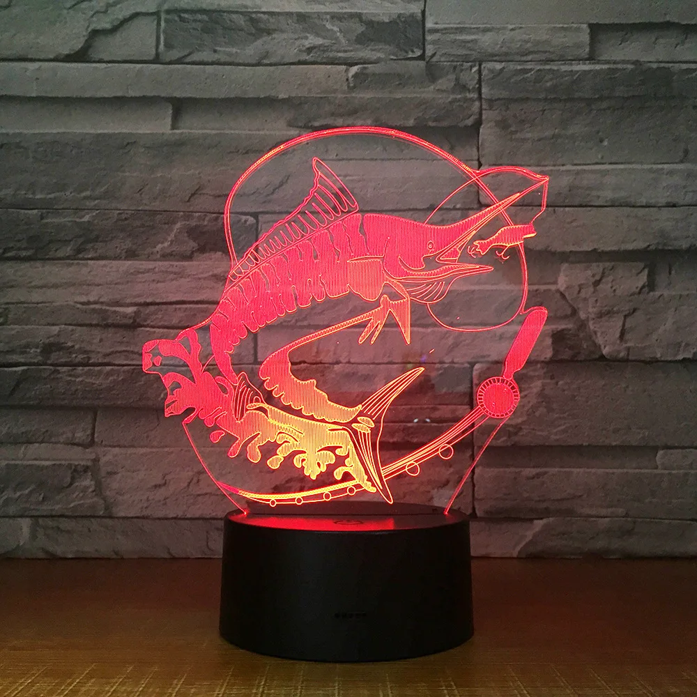 

New Fishing 3D LED Light Stereo Acrylic Night Lamp Fish Eat Bait Mood Lighting 7 Colors Change Illusion Birthday Gift Kids Toy