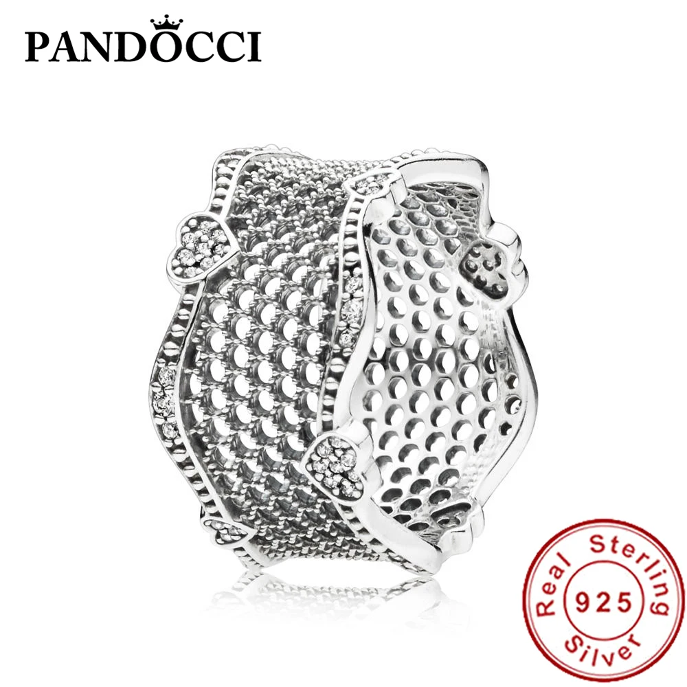

PANDOCCI 100% 925 Sterling Silver 197706CZ LACE OF LOVE RING Gorgeous Personality Temperament Women's Jewelry Original Gift