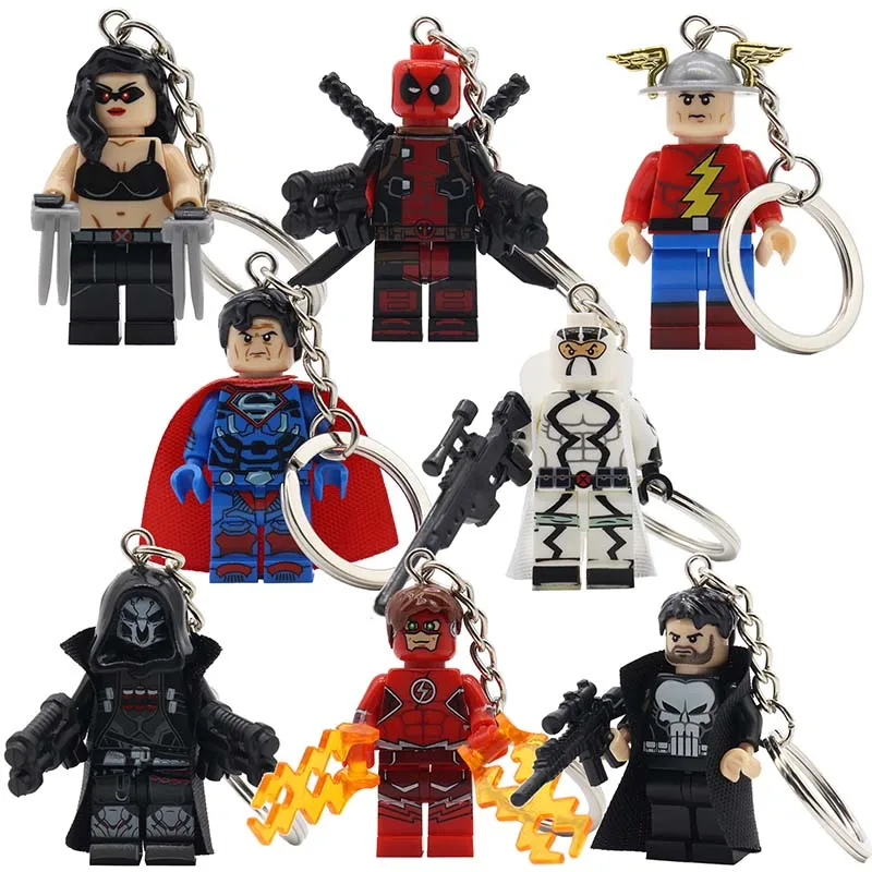POGO Dark Red Armed Deadpool Super Heroes Keychain Super man Flash Storm Building Block Key Chain