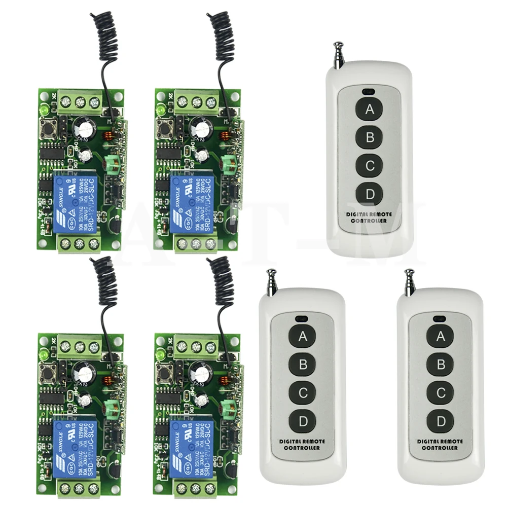 

Home Automation DC12V 9V 24V 1CH RF Wireless Remote Control Switch System 3 Transmitters&4-Button Receiver Gateway Self-Lock/Jog
